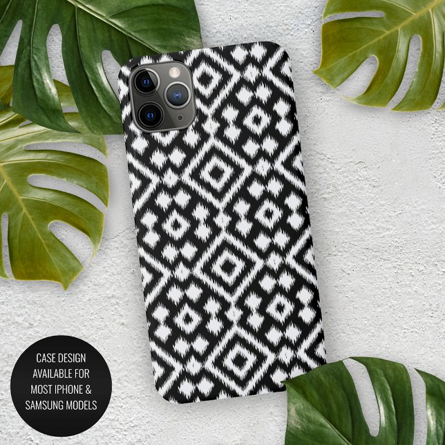 Coque iPhone Vintage noir blanc Ikat Jacquard Carrés Art (Créateur téléchargé)