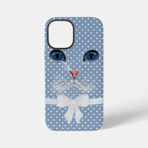 Coque iPhone 12 Mini visage de chat avec noeud sur pois
