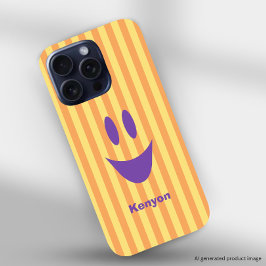 Coque iPhone 16 Pro Visage Sourire Ludique à Rayures Brillantes