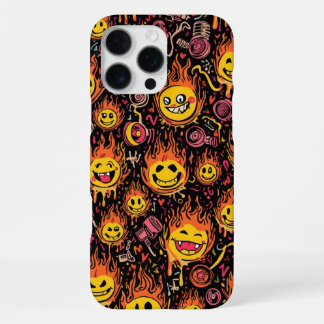 Coque iPhone 16 Pro Max Visages Souriants Rétro Amusants Boules de Feu Fan