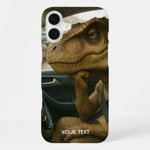 Coque iPhone 16 Plus Voiture de conduite Imaginaire Dinosaur