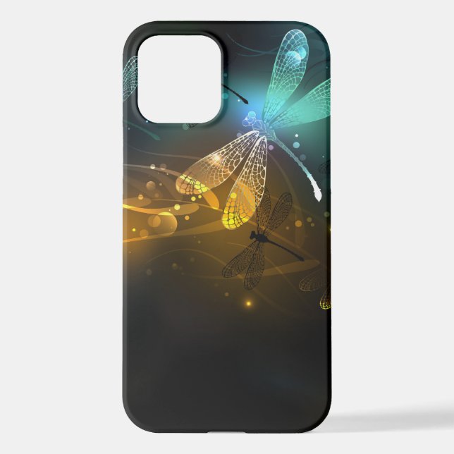 Coque iPhone Vol de libellule verte lumineuse (Verso)