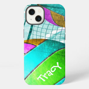 Etui iPhone 13 Volley-ball des filles turquoise rose chaud