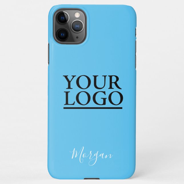Coque iPhone Votre logo/Art/Photo, Nom du script blanc, Sky Blu (Dos)