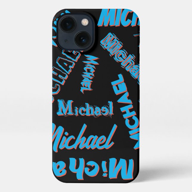 Coque iPhone Votre nom motif monogramme bleu rouge noir (Verso)