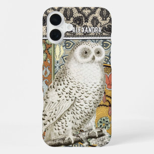 Coque iPhone 16 Plus Votre nom ou citation Chouette Fluale Damas