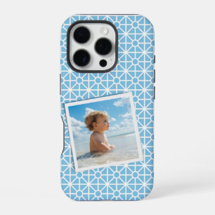 Coque iPhone 16 Pro Votre photo sur Pretty Blue and White Motif