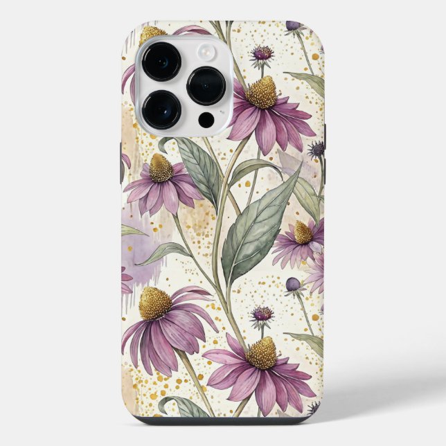 Coque iPhone Watercolor Echinacea Purple & Gold (Verso)