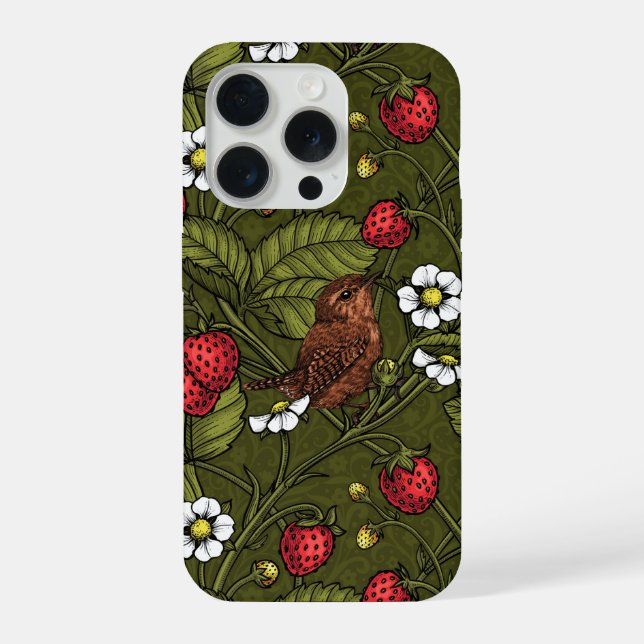 Coque iPhone Wens et fraises sur vert foncé (Verso)