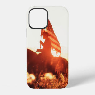 Coque iPhone 12 Western - portrait de cowboy avec drapeau américai