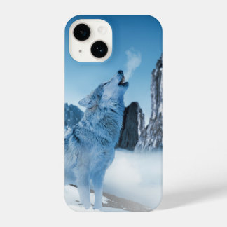Coque Pour iPhone 14 Wolf Howling sur une montagne neigeuse en hiver