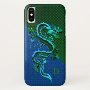 Coque iPhone X Blue and Green Dragon