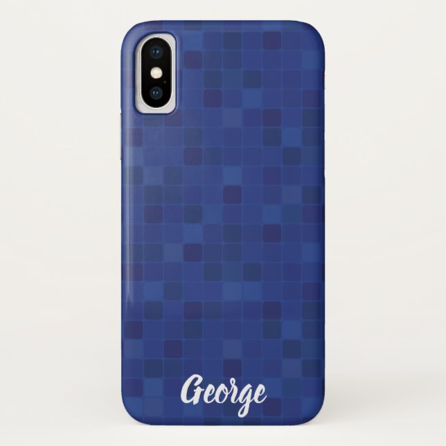 Coque iPhone X Coque iphone de design en mosaïque bleue pixélisé. (Dos)