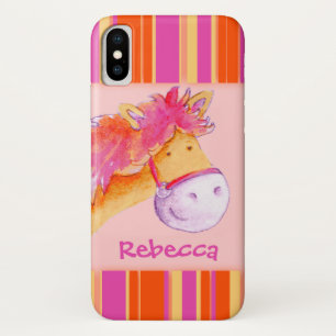 Coque iPhone X Enfants filles nommé coque iphone rose poney