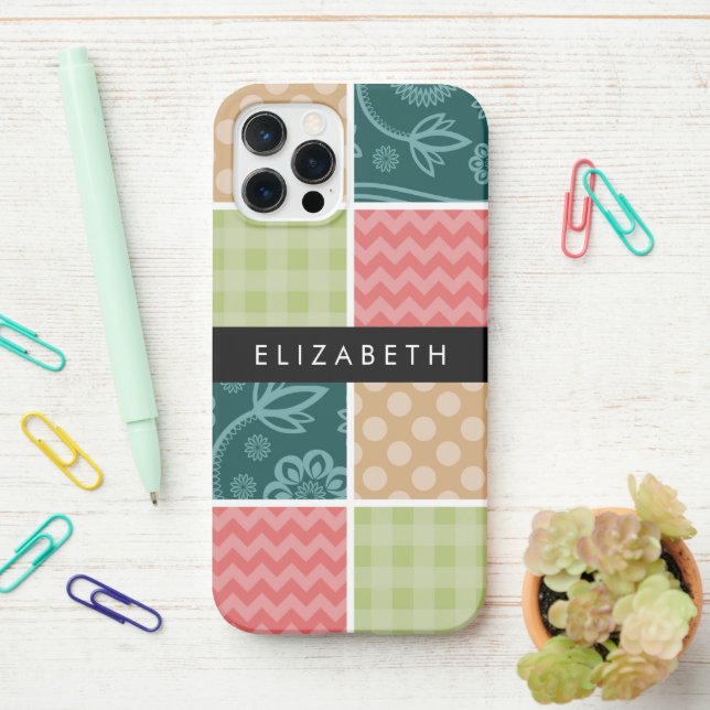 Coque iPhone Zigzag, Chevron, En vichy, Pois, Votre Nom (Sur le bureau)