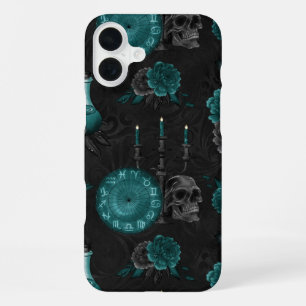 Coque iPhone 16 Plus Zodiac Magie   Turquoise foncé vert crâne gothique