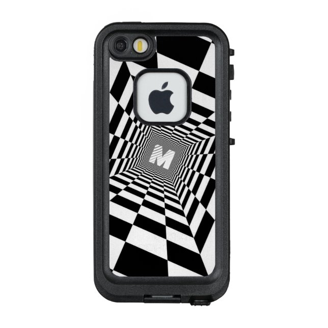 Coque LifeProof Pour iPhone Illusion optique noire et blanche, Monogramme blan (Dos)
