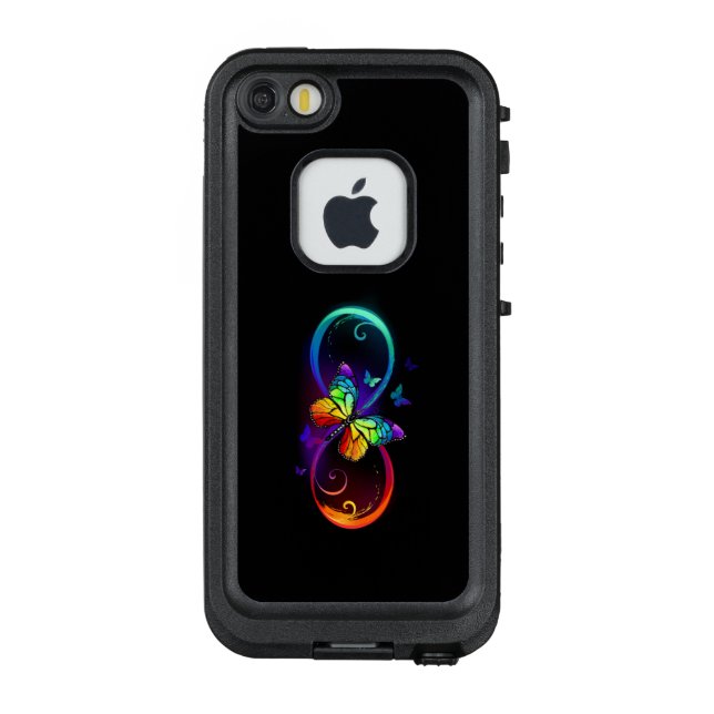Coque LifeProof Pour iPhone Vibrant infinity with rainbow butterfly on black (Dos)