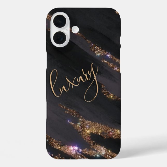 Coque Monogrammé Black Gold moderne - Mate iPhone (Verso)