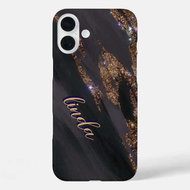 Coque Monogrammé Black Gold moderne - Mate iPhone (Verso)