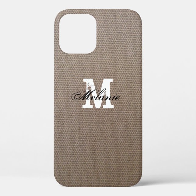 Coque monogramme personnalisé burlap iPhone 12 (Verso)