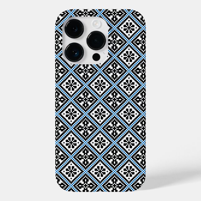 Coque Motif estonien bleu noir et blanc Mitten (Verso)