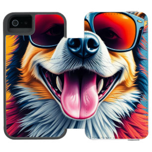 Coque-portefeuille iPhone 5 Incipio Watson™ Chien Coloré avec des Lunettes de Soleil