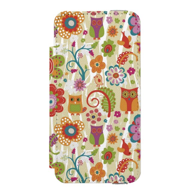 Coque Portefeuille Incipio Pour iPhone Couleur florale et hibou (Folio Devant)