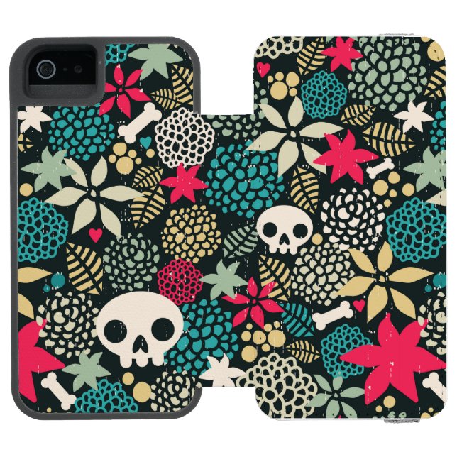 Coque Portefeuille Incipio Pour iPhone Crâne en fleurs (Folio Ouvert)
