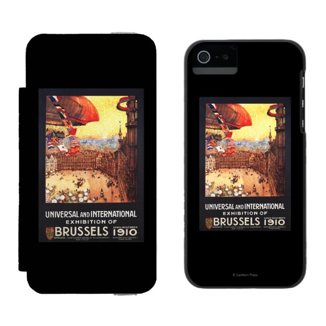 Coque Portefeuille Incipio Pour iPhone Dirigeable de Lebaudy avec des drapeaux du monde à (Côté par côté)