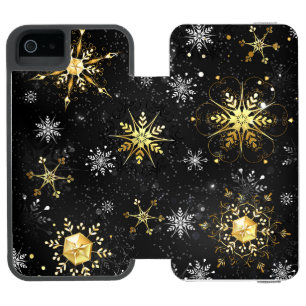 Coque-portefeuille iPhone 5 Incipio Watson™ Les flocons dorés de Noël sur l'Arrière - plan noi