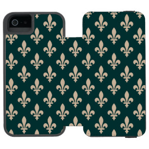 Coque-portefeuille iPhone 5 Incipio Watson™ Motif Fleur de Lis, Crème Royale Française sur Fon