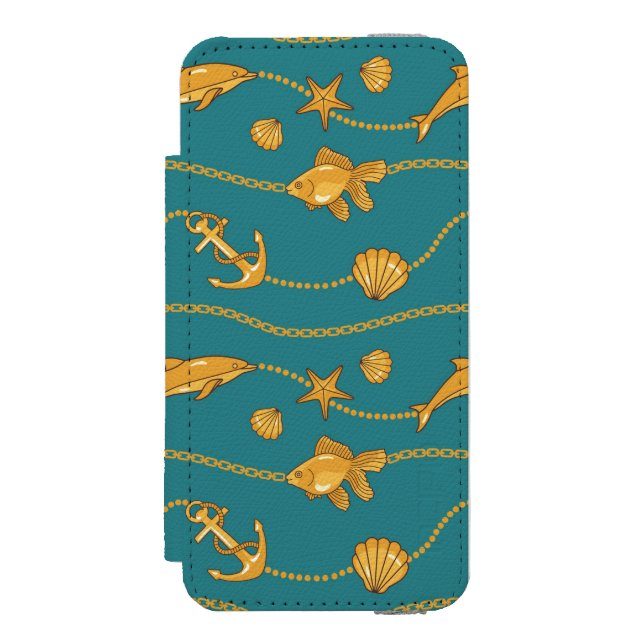 Coque Portefeuille Incipio Pour iPhone Motif nautique d'or (Folio Devant)