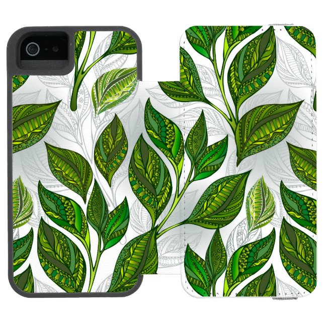 Coque Portefeuille Incipio Pour iPhone Motif sans couture avec Feuilles de thé vert (Folio Ouvert)