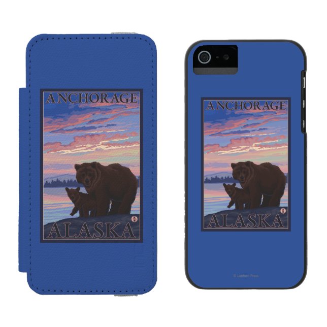 Coque Portefeuille Incipio Pour iPhone Ours et CUB - Anchorage, Alaska (Côté par côté)