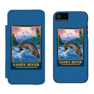 Coque-portefeuille iPhone 5 Incipio Watson™ Scène de pêche de mouche - rivière de Sandy,