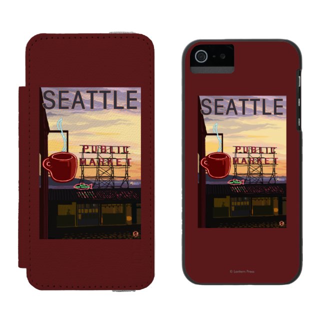 Coque Portefeuille Incipio Pour iPhone Signe du marché d'endroit de SeattlePike et vue de (Côté par côté)