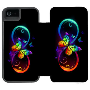 Coque-portefeuille iPhone 5 Incipio Watson™ Vibrant infinity with rainbow butterfly on black