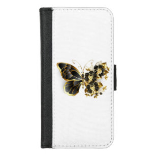 Coque Portefeuille Pour iPhone 8/7 Gold flower Butterfly with Black Orchid