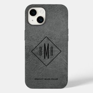Coque Pour iPhone 14 Coque en cuir gris Monogramme-coque iphone