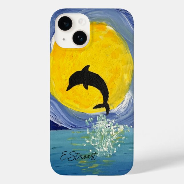 Coque Pour iPhone 14 Coque iphone - Dolphin Lune Océan (Verso)