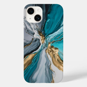Coque Pour iPhone 14 Coque iphone en marbre bleu or moderne