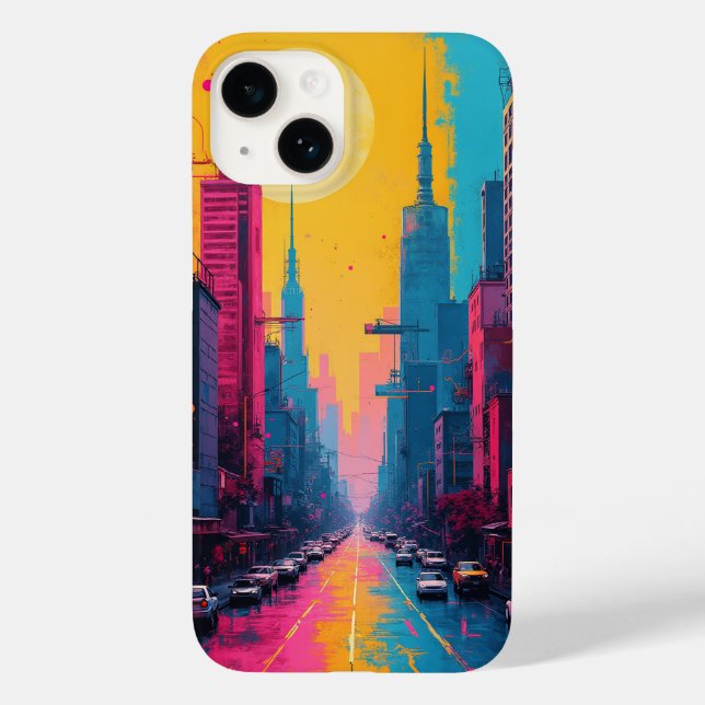 Coque Pour iPhone 14 coque iphone (paysage urbain animé) (Verso)
