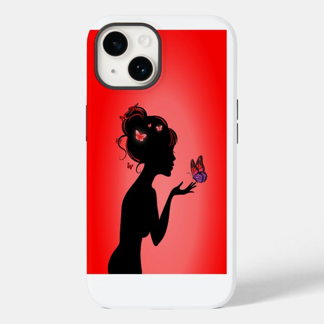 Coque Pour iPhone 14 La femme papillons rouges (Verso)
