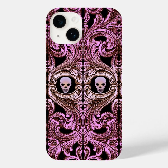 Coque Pour iPhone 14 Ornement rose Goth avec coque iphone crâne (Verso)