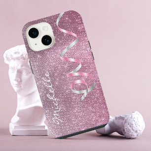Coque Pour iPhone 14 Pink Silver Sparkle ruban Glam iPhone 14 Coque