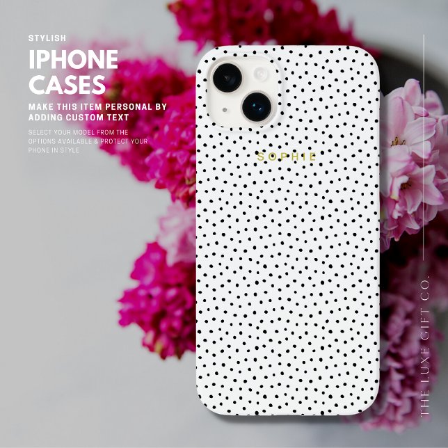 Coque Pour iPhone 14 Plus Coque iphone de point de Polka noir (Créateur téléchargé)