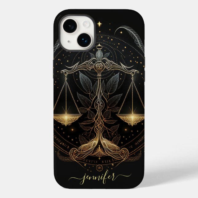 Coque Pour iPhone 14 Plus Libra zodiac noir et or Coque-Mate coque iphone (Verso)
