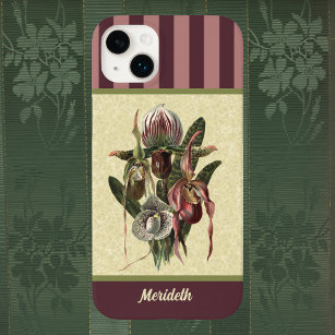 Coque Pour iPhone 14 Plus Orchidée de chèvre verte Boho Lady avec nom