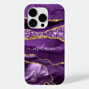 Coque Pour iPhone 14 Pro Agate Violet violet or Étincelle Nom coque iphone